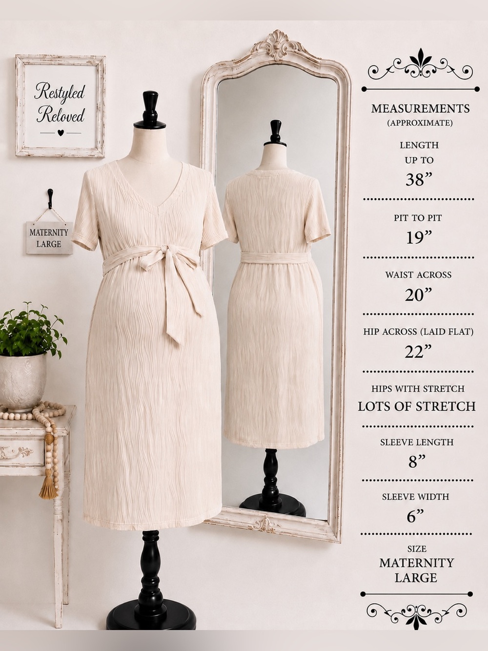 Women’s Short Sleeve V-Neck Maternity Dress – Tie Waist Pregnancy Dress